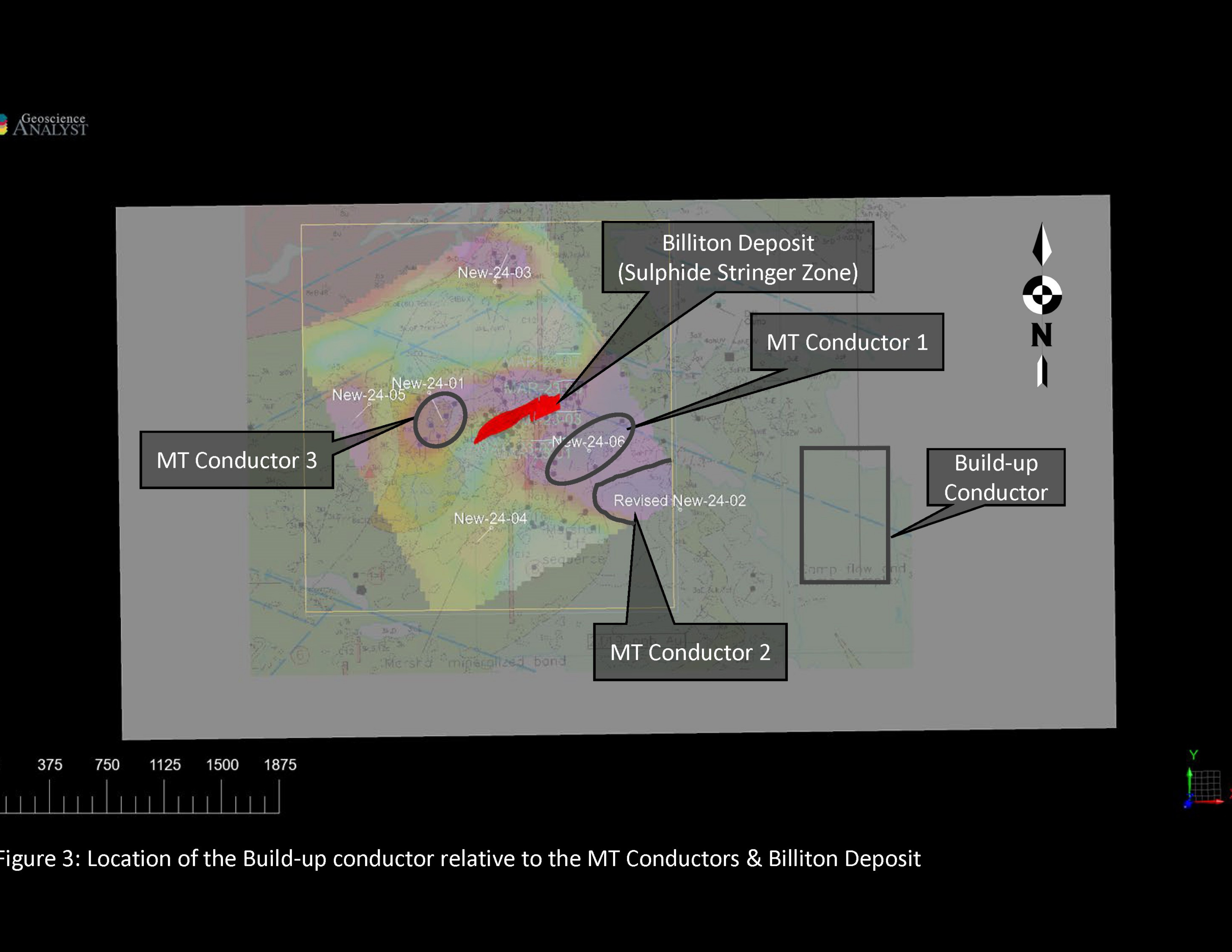 Location of the Build-up conductor relative to the MT Conductors & Billiton Deposit