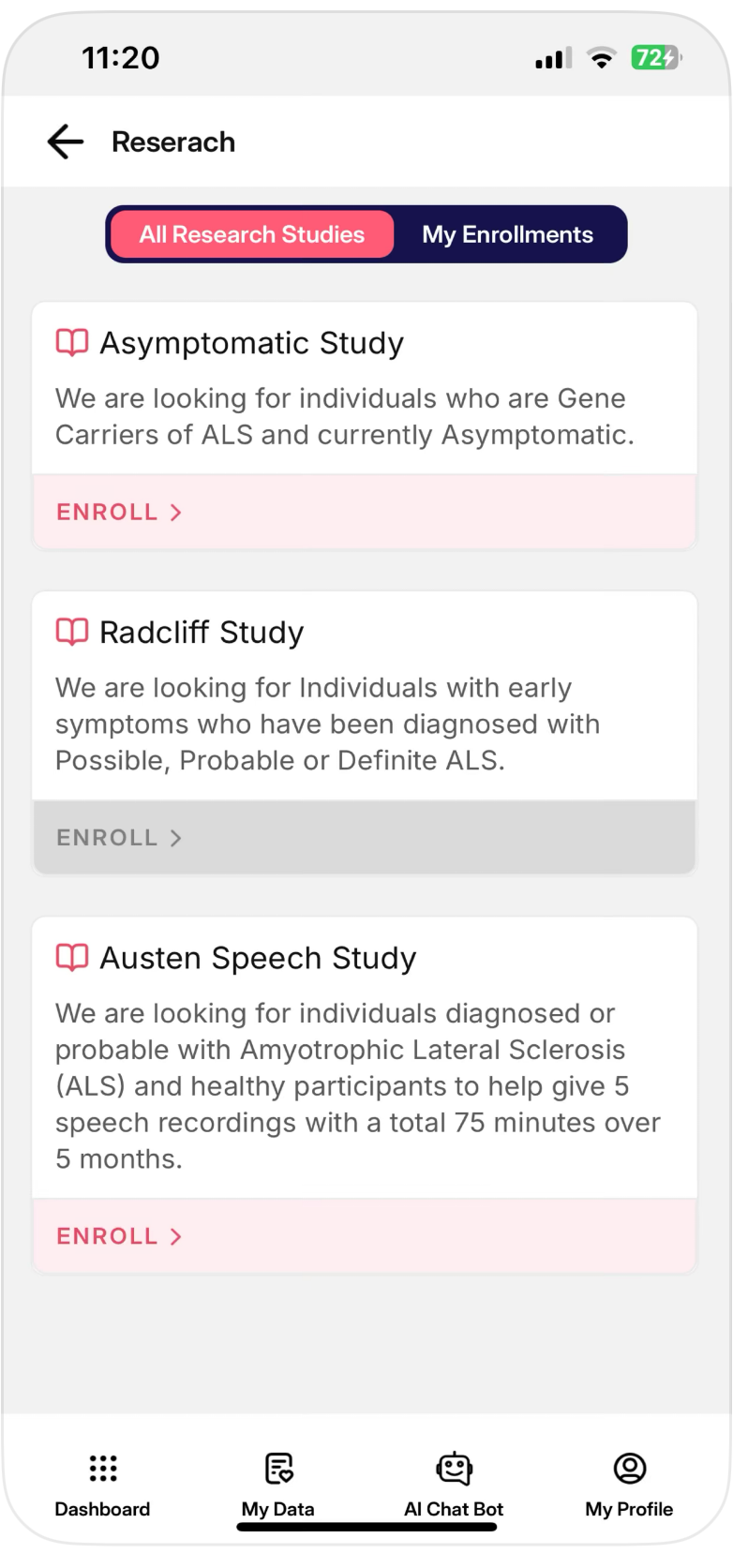 In-app opportunities to participate in studies.