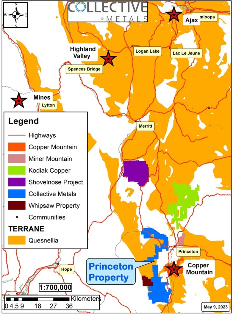 A colored map of the Collective Metals Princeton Project Regional Location