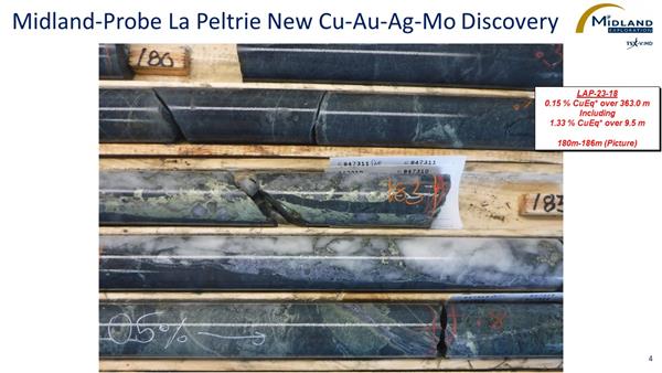 Figure 5 Midland Probe La Peltrie New Cu-Au-Ag-Mo Discovery