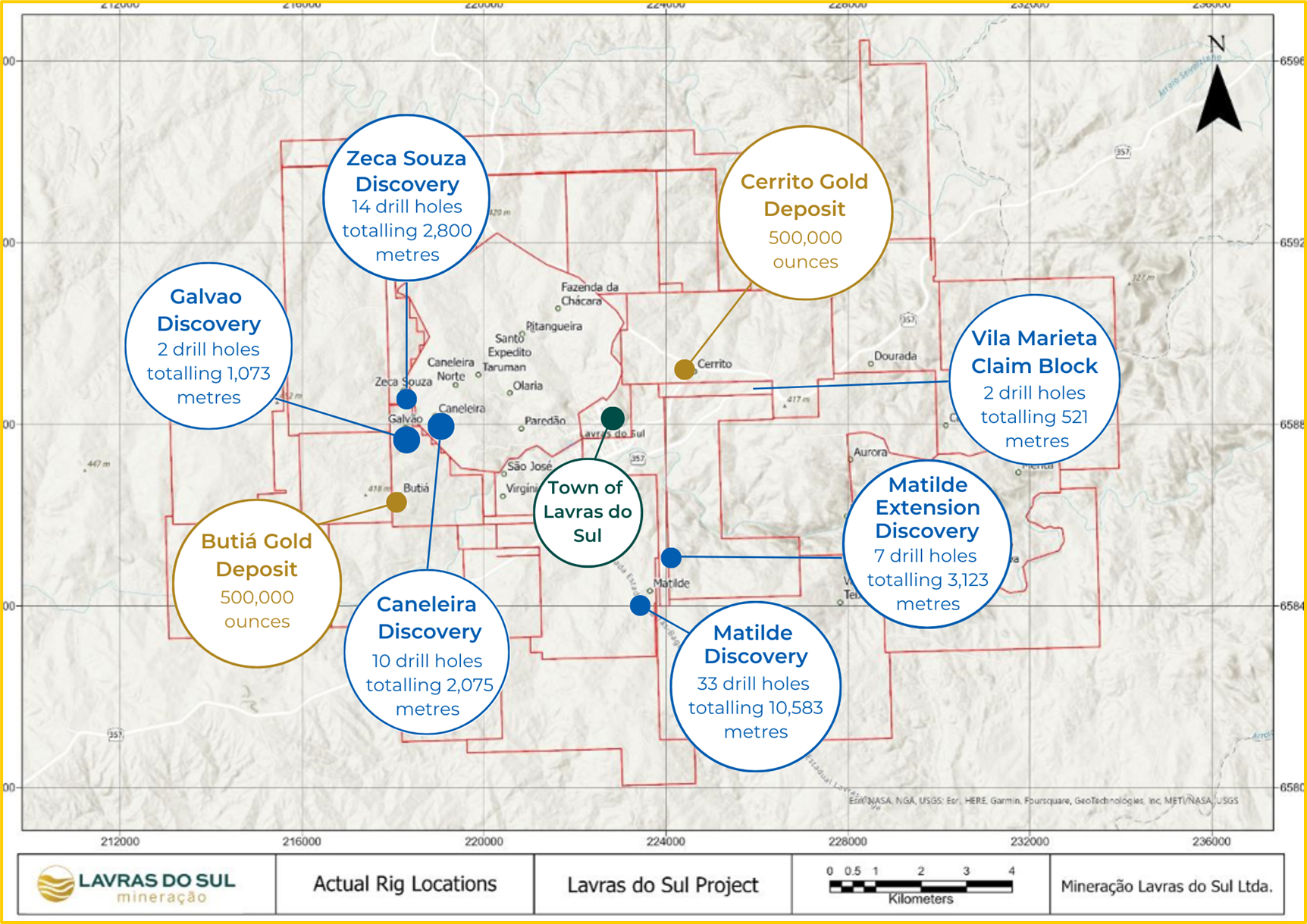 Location of the gold deposits, Butiá and Cerrito, as well as the advanced gold discoveries, including Galvao, at the LDS Project.