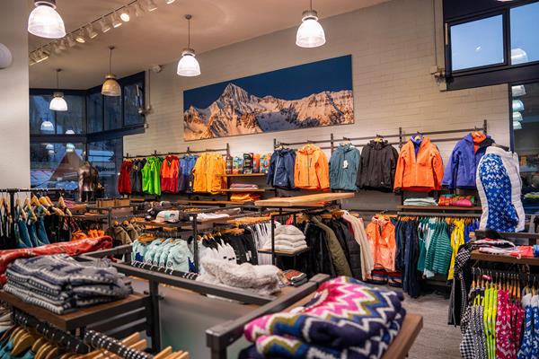 Image shows outdoor gear displayed in the new Alpineer store by Christy Sports in Telluride, Colorado