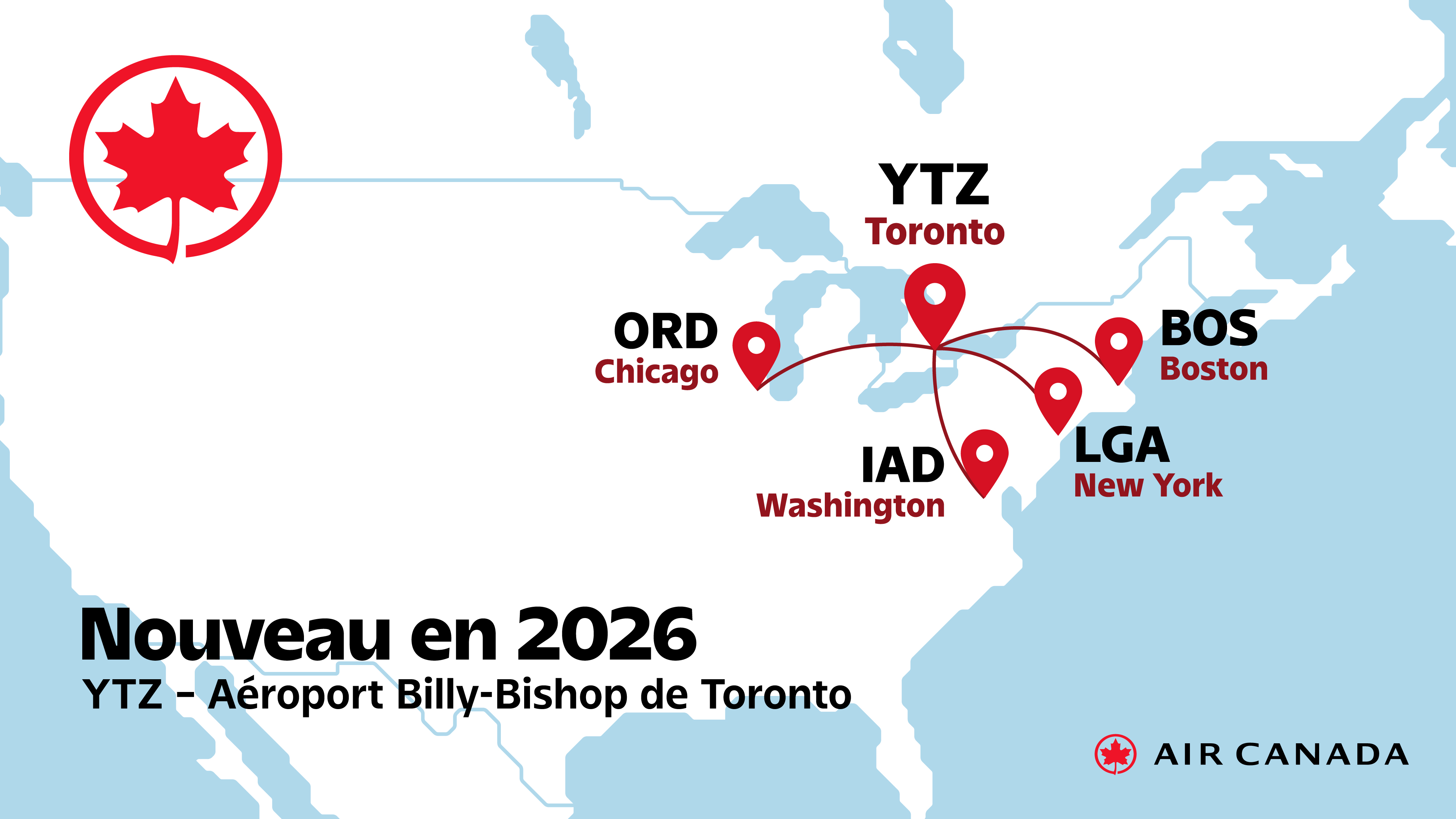 Carte des nouvelles liaisons de Billy Bishop
