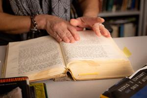 Dr. Sandra Richter, Robert H. Gundry professor of biblical studies, opens an historic bible