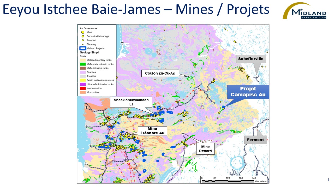 Midland commence un programme de suivi sur ses nouvelles découvertes de minéralisation en or-zinc-argent sur le projet Caniapisc Au à la Baie James