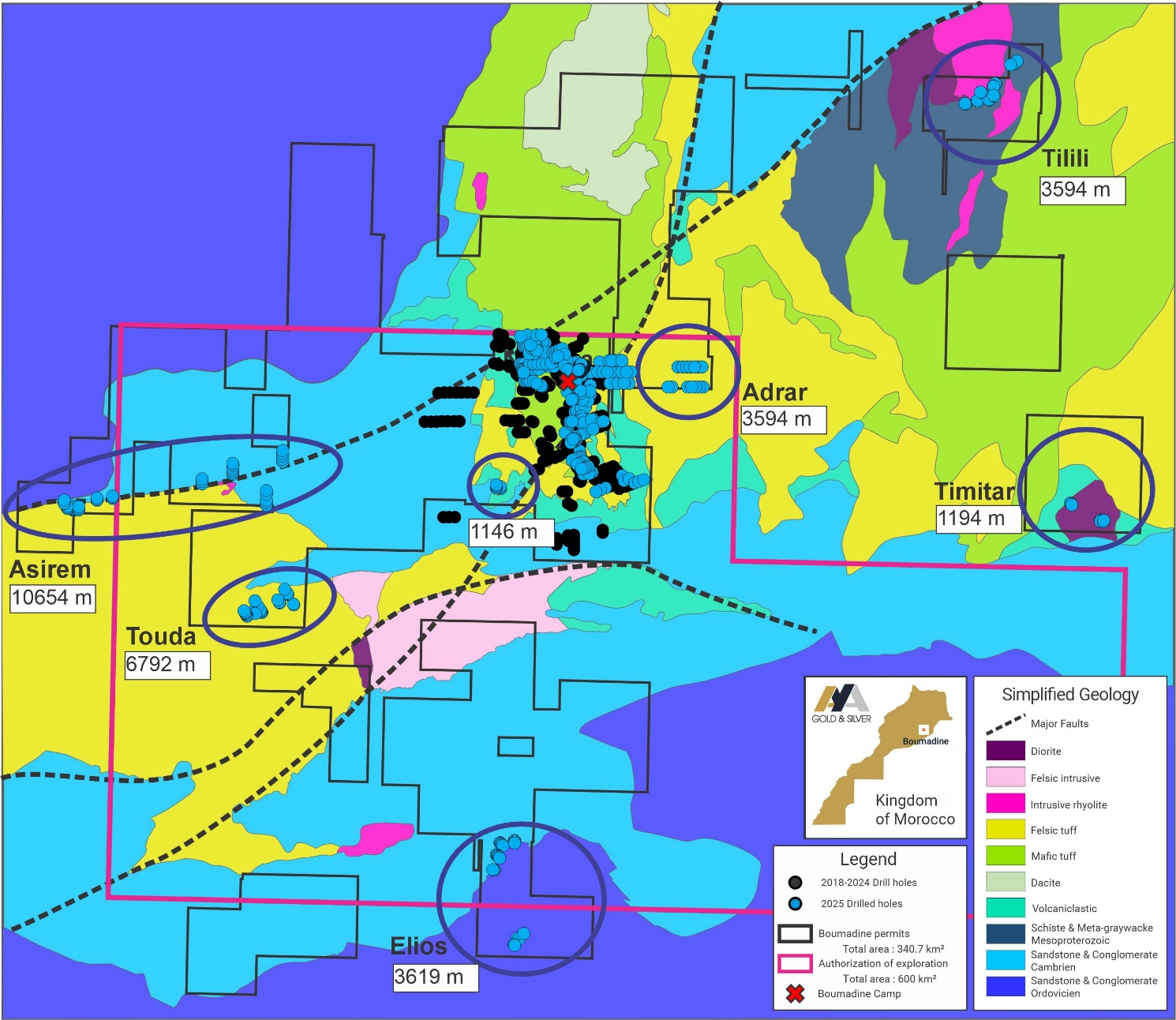 Figure 6: Location of Drill Holes at Boumadine regional exploration