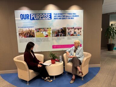 During a Girls Belong Here seat share, youth advocate Muzdha joined Plan Canada CEO Lindsay Glassco for a behind-the-scenes look at leadership and the decisions that affect girls globally.