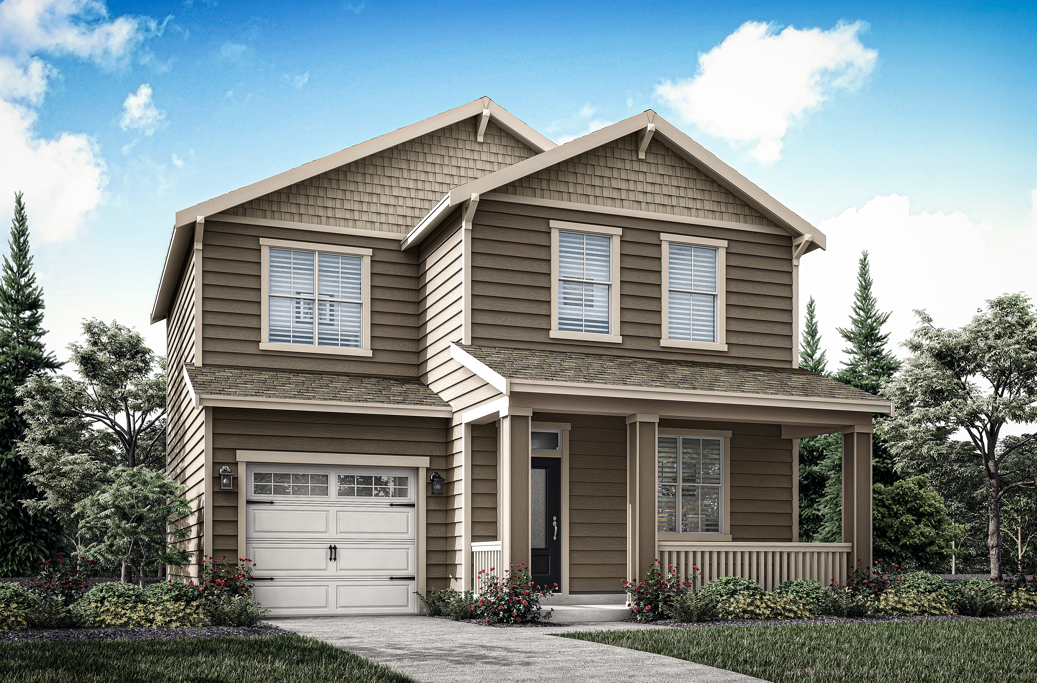 The three bedrooms, two-and-a-half-bath Cottonwood plan features a spacious family room.