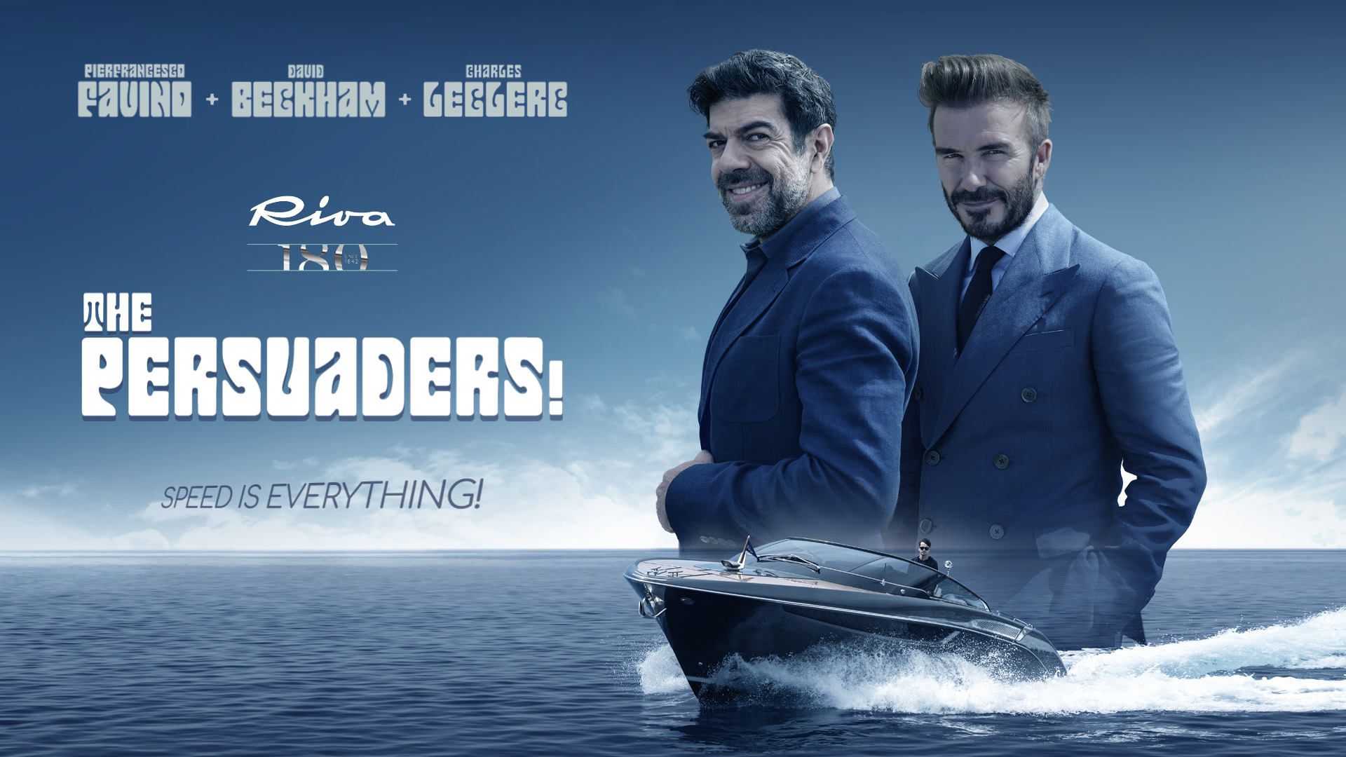 David Beckham, Charles Leclerc, and Pierfrancesco Favino in the film 'Riva the Persuaders' 