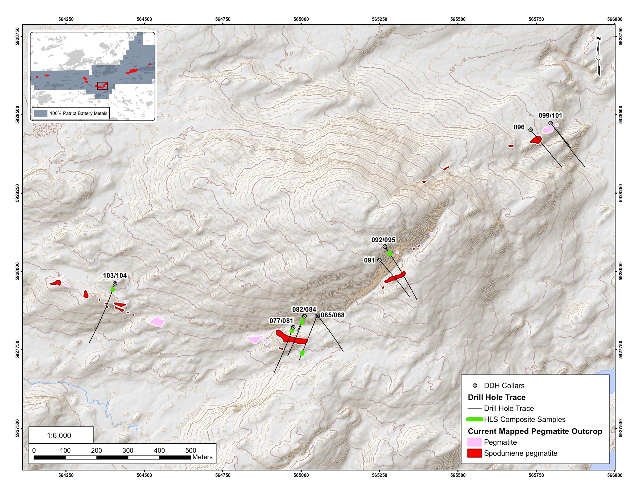 Distribution of composite core samples collected for HLS testwork at the CV13 Pegmatite cluster.