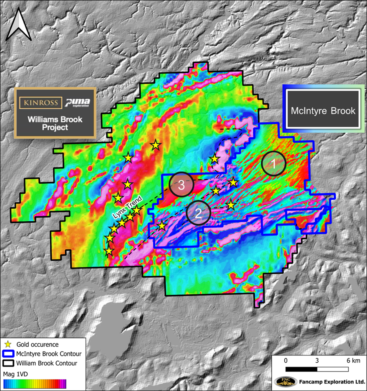 McIntyre Brook Prospects – (1) EM Zone, (2) McIntyre Brook Prospect and (3) Northwest Area