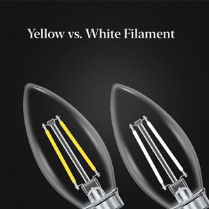 A fresh take on traditional yellow filament light bulbs with a minimalistic white filament design that looks great on and off.