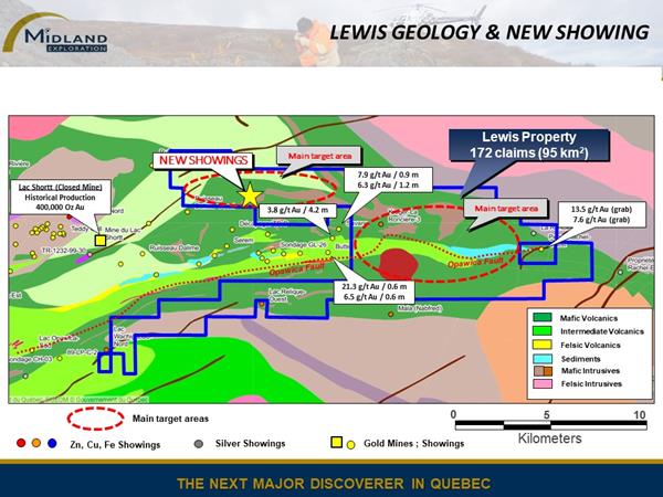 Figure 3 Lewis geology and new showings