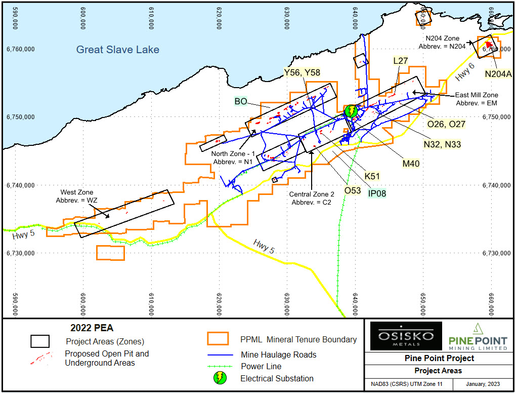 Zones du projet Pine Point