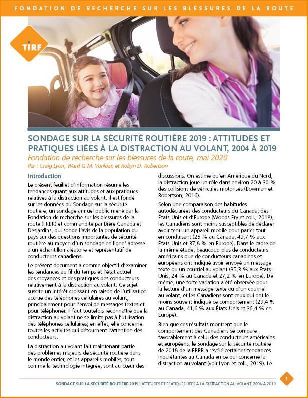 Sondage sur la sécurité routière 2019 : Attitudes et pratiques liées à la distraction au volant, 2004 à 2019