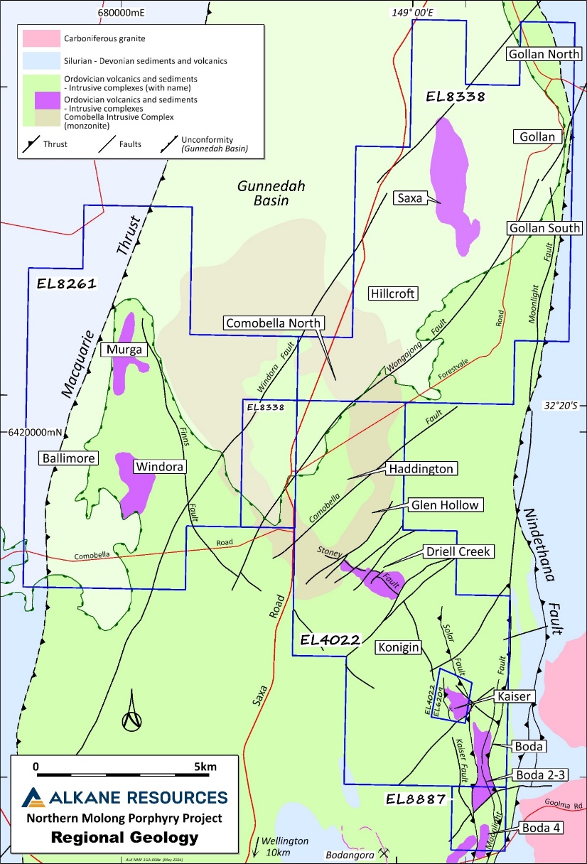 Geological map of the Northern Molong Porphyry Project showing areas of interest during Q4 FY26.
