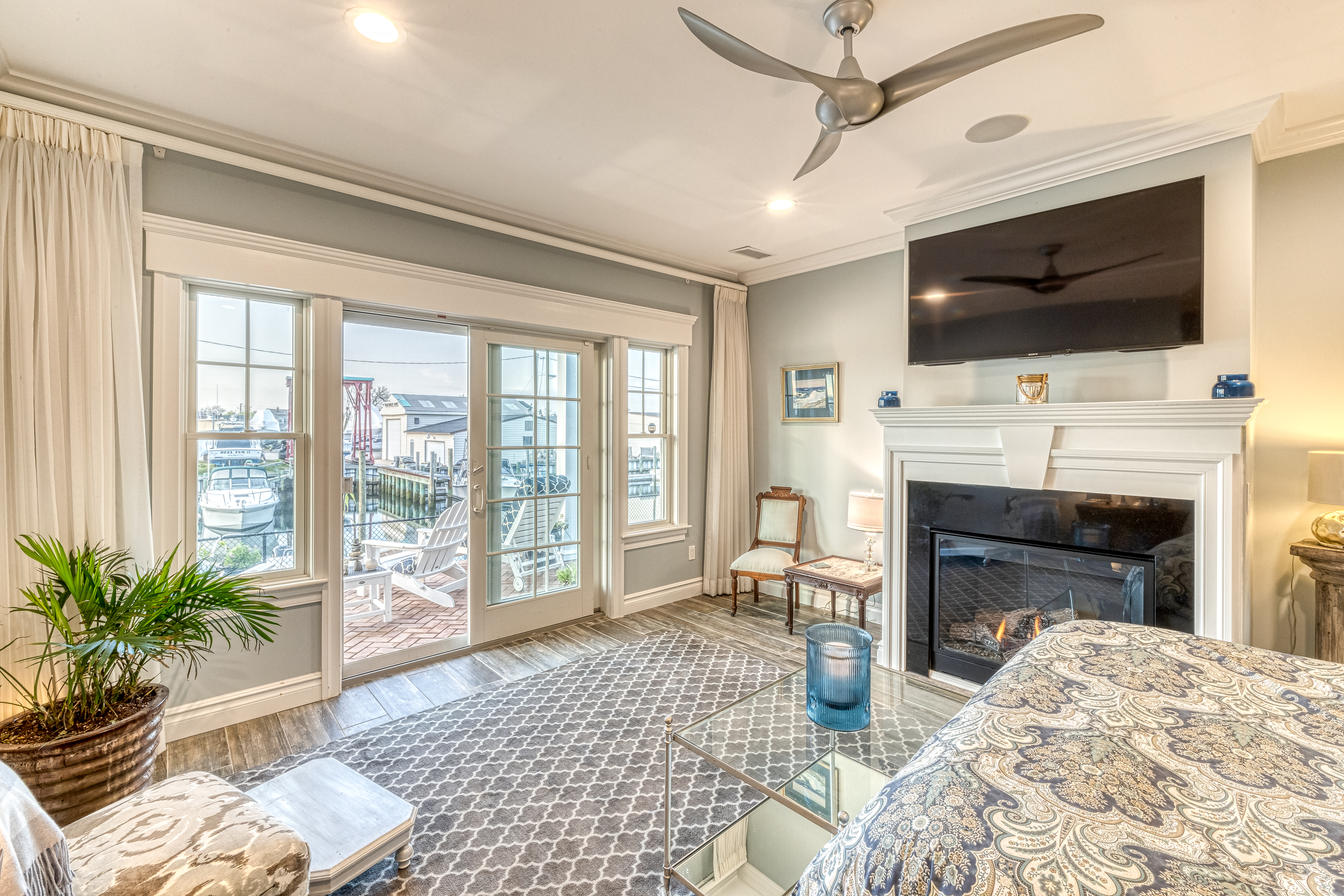 Master bedroom with marina views.