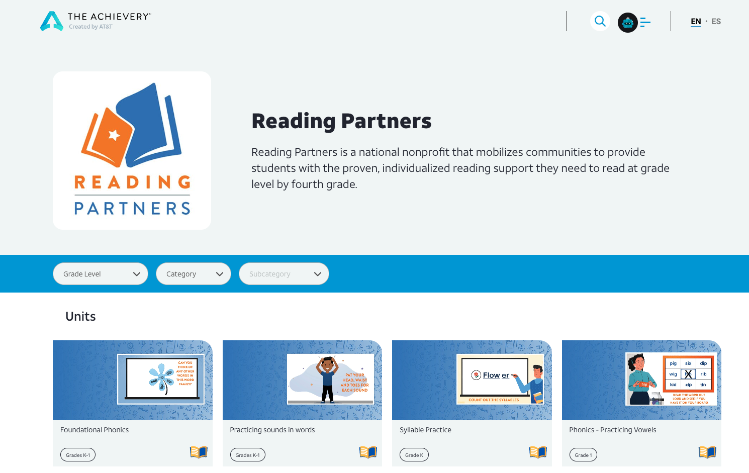 Reading Partners' video lessons on The Achievery platform