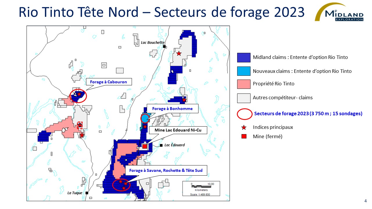 Figure 4 Rio Tinto Tête Nord-Secteurs de forage 2023