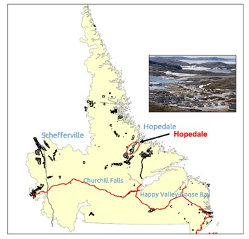 Location of Hopedale Project in east-central Labrador.