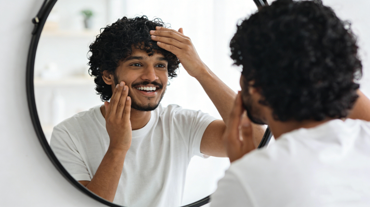 Target audience icons men over 40, urinary discomfort, and hair health concerns.