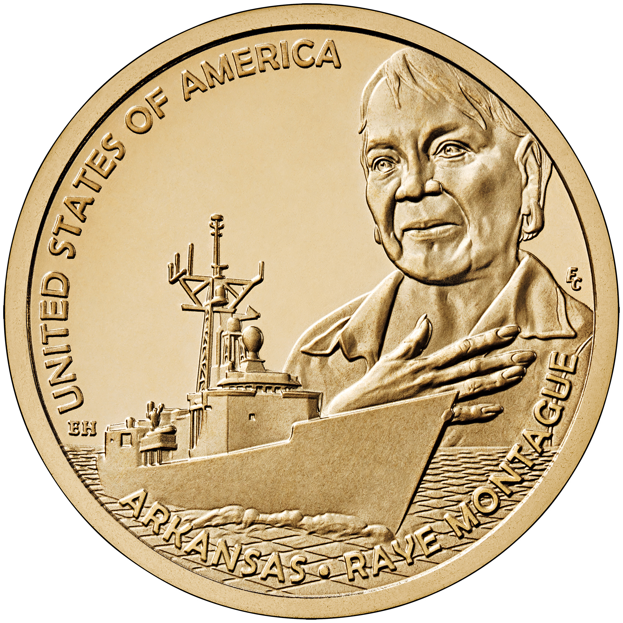 The coin recognizes innovation by naval engineer Raye Montague.