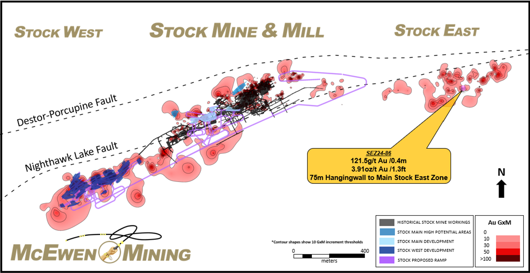 Figure 2 - Plan view of the mineralization seen on the Stock property