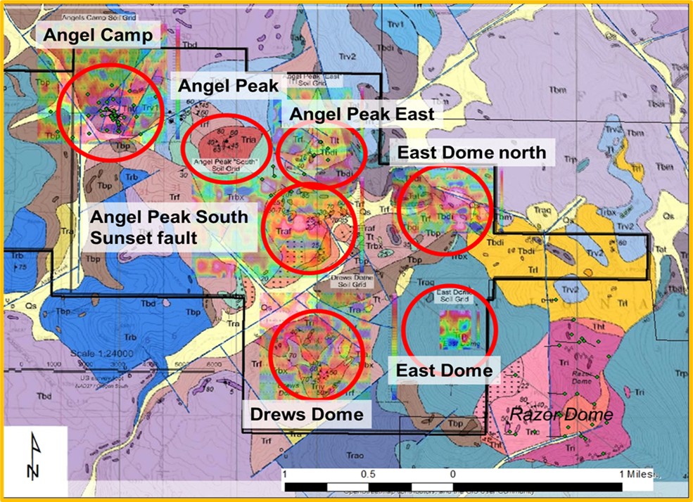 Figure 2. Angel’s Camp geochemical target areas.