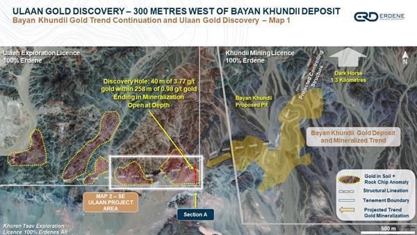 ULAAN GOLD  DISCOVERY - 300 METRES WEST OF BAYAN KHUNDII DEPOSIT