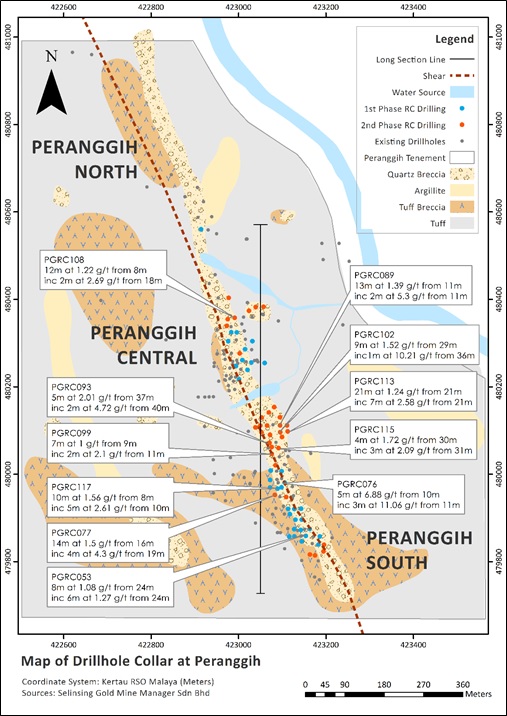 Figure 2: Drill hole locations and geological map of Peranggih