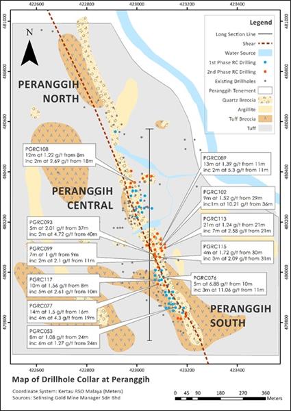 Figure 2: Drill hole locations and geological map of Peranggih
