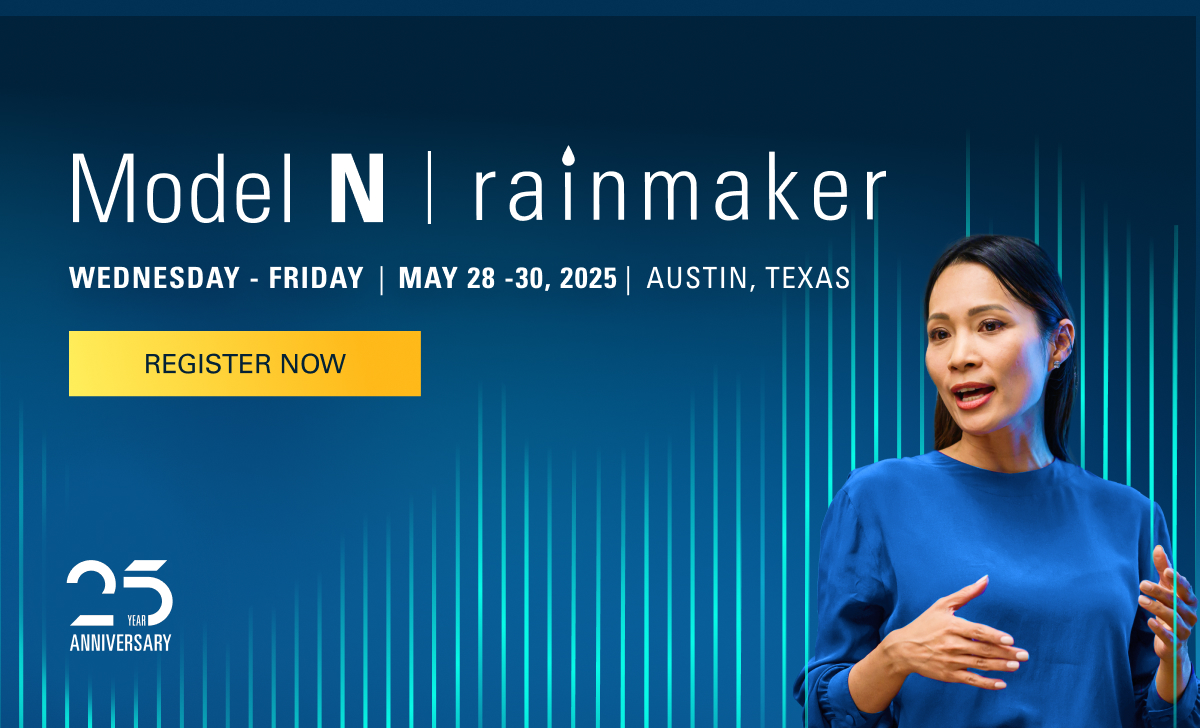 Registration for Rainmaker, Model N's flagship annual conference for life sciences and high-tech leaders, is now open. Rainmaker will be held in Austin, Texas on May 28-30 and will showcase the latest innovations in revenue optimization and compliance with a special focus on artificial intelligence (AI), data & analytics, and user experience.