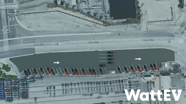 Rendering of WattEV electric truck charging station at Port of Long Beach