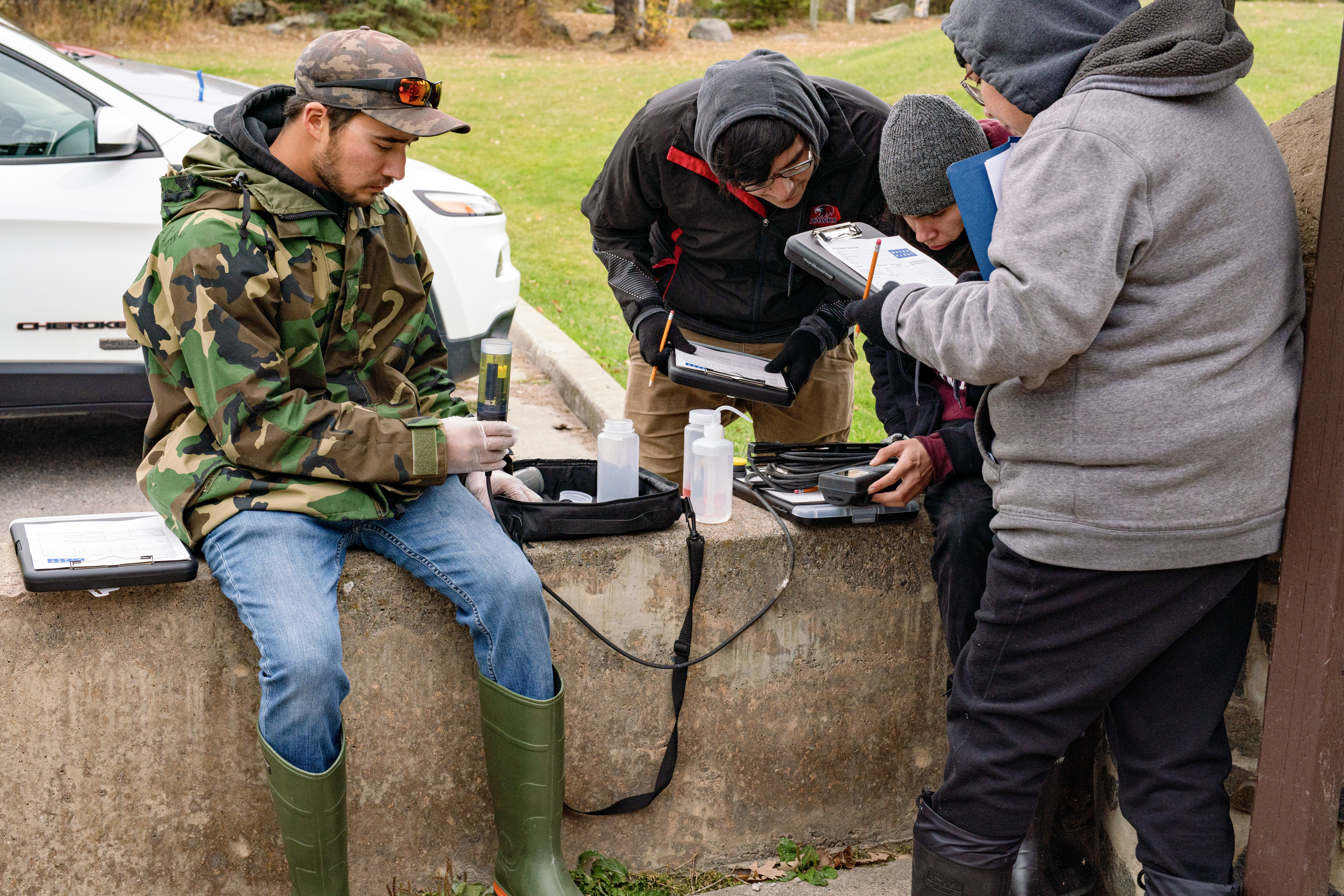 Hunter Edison and other Water First Interns recording water quality data