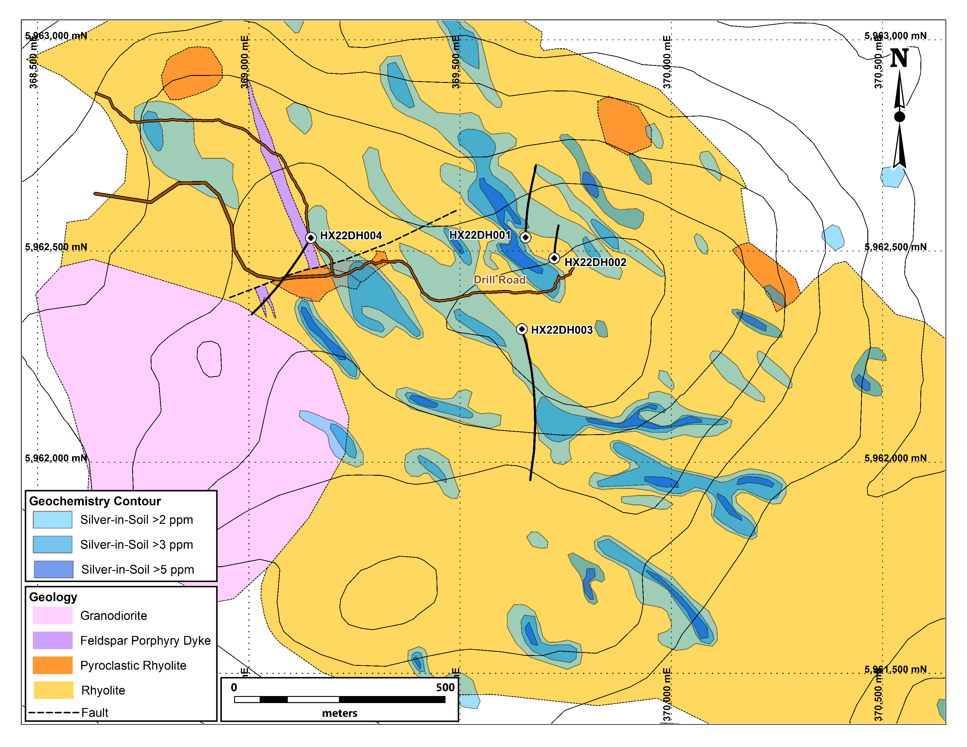 Figure 1 - Holy Cross Drilling on Silver-in-Soil Geochemistry and Geology