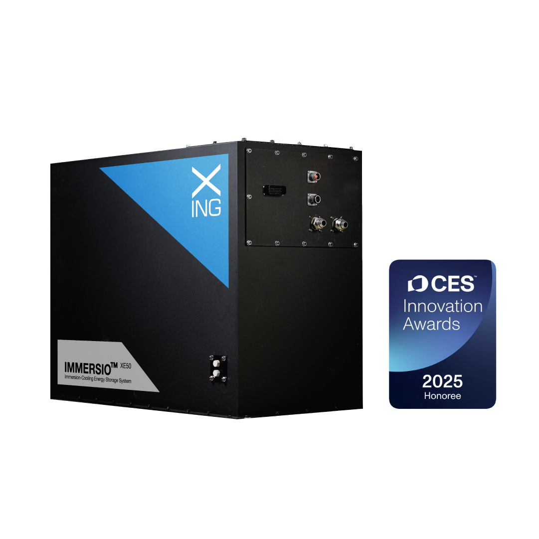 The IMMERSIO™ XE50 Energy Storage System by XING Mobility (left) has been named a CES® 2025 Innovation Awards Honoree in Sustainability and Energy cat