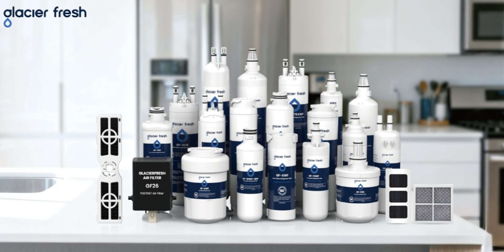 A series of refrigerator water filter replacements of Glacier Fresh