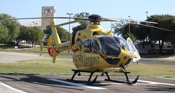 Medical helicopter on South Texas Blood & Tissue Center helipad