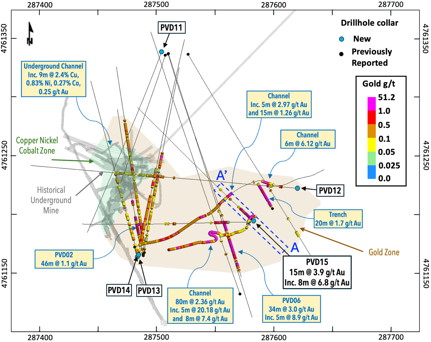 Figure 2 - Summary Map with drillhole and selected channel samples