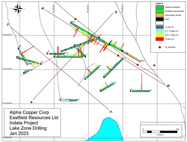 Drill location map on the Indata Project, in Central British Columbia