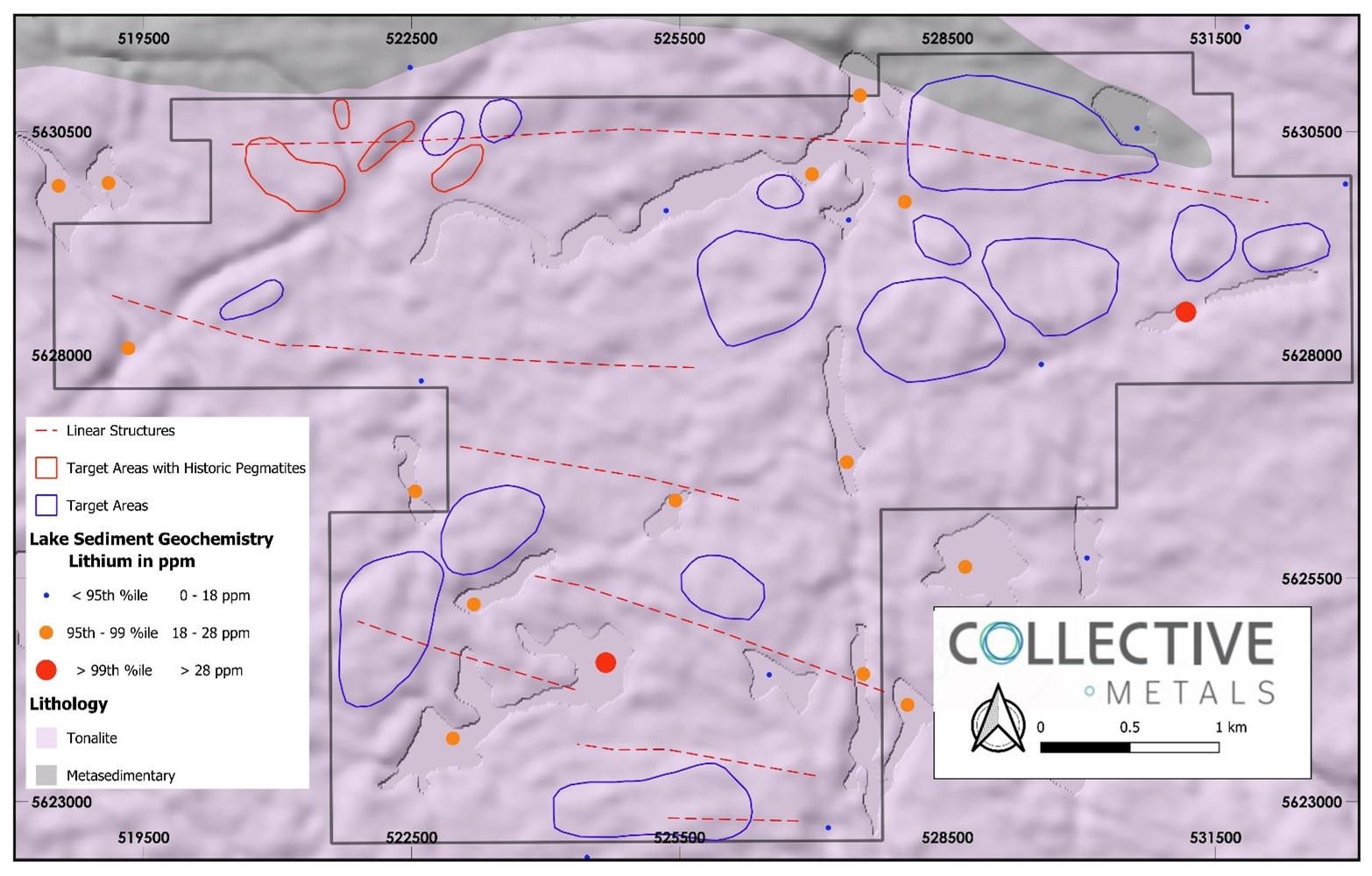 Property Map of Whitemud Lake Showing Selected Target Areas for Field Exploration.