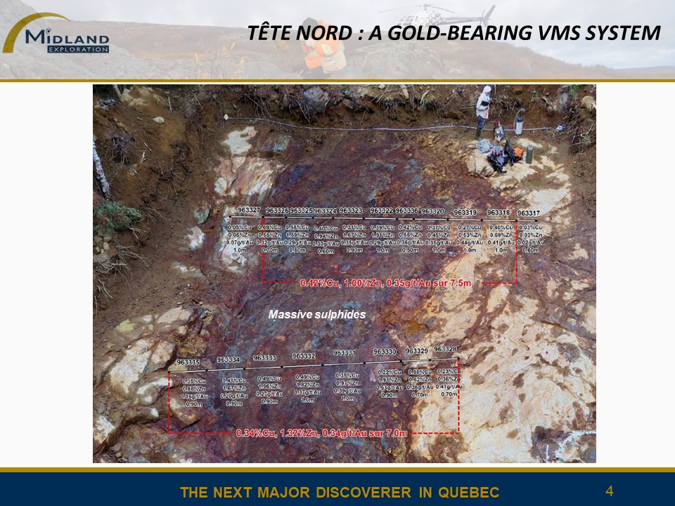 Figure 4 Tete Nord VMS Zn-Cu-Au showing