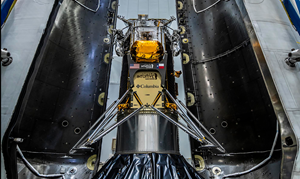 The Intuitive Machines Nova-C Nova-C class lunar lander completed all integration milestones and is safely encapsulated within SpaceX's payload fairing in preparation for launch.