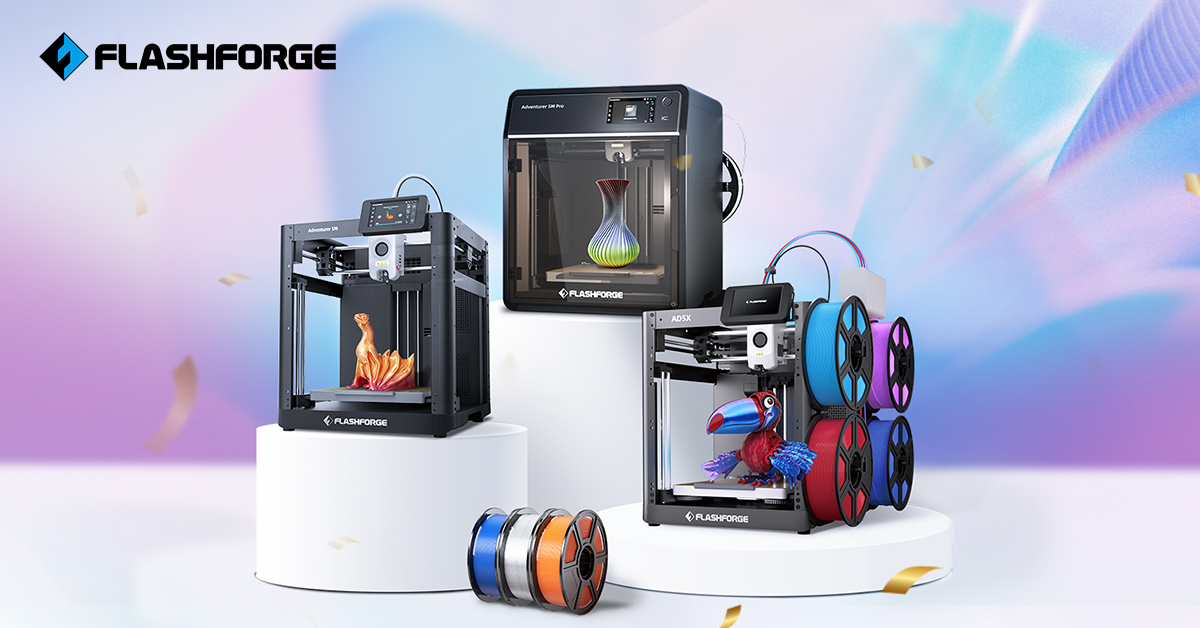 Display of various products printed using Flashforge 3D printers