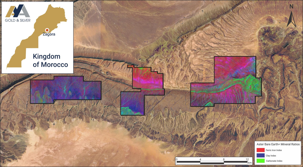 Figure 3: Zagora project with Aster Bare Earth Mineral Ratios