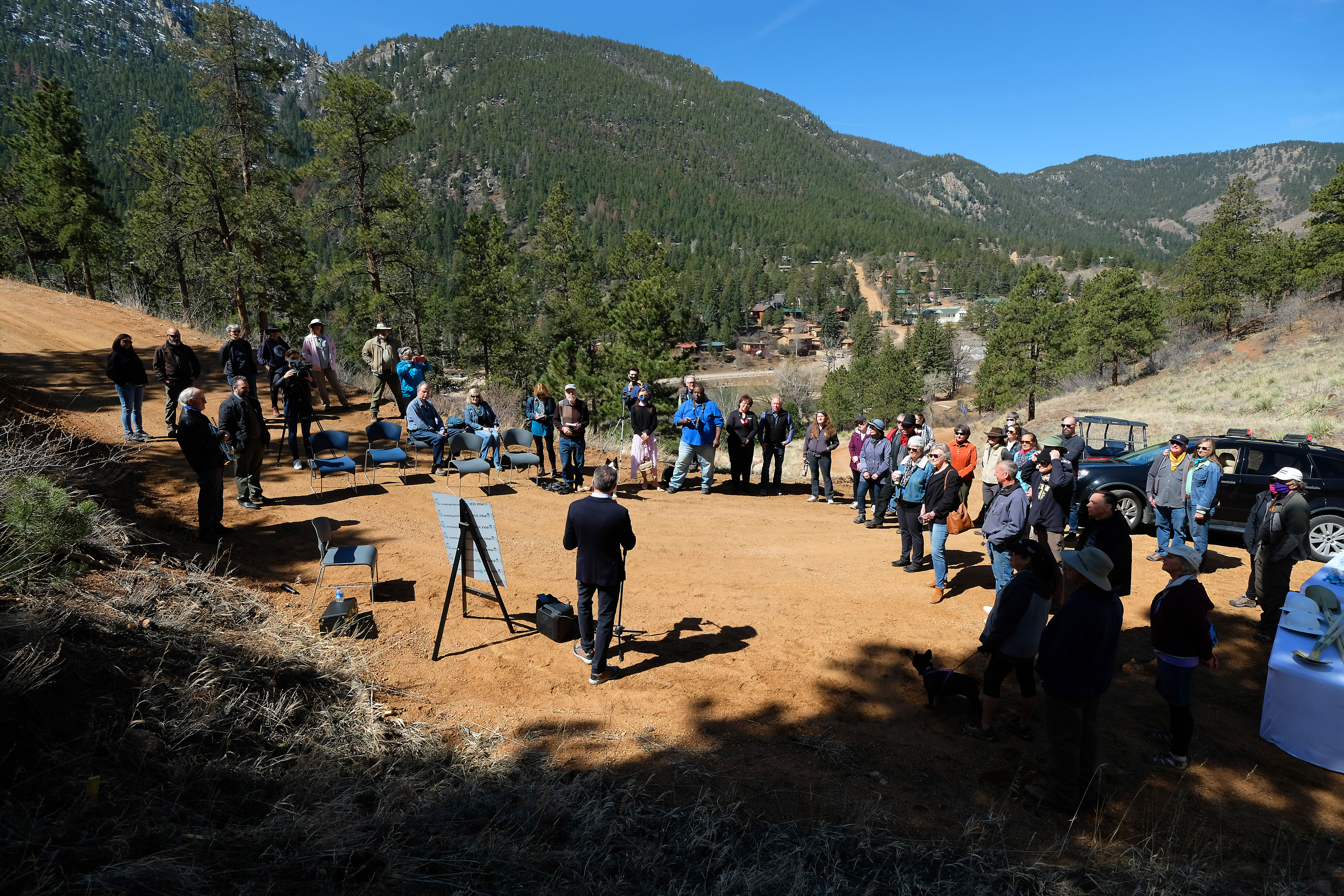 The Town of Green Mountain Falls and Green Box celebrated a groundbreaking for a new James Turrell Skyspace this weekend. Of his 85 Skyspaces around the world, this will be the first Turrell Sksypace to be nestled into the side of a mountain. Photo by: Tom Kimmell Photography, Colorado Springs.
