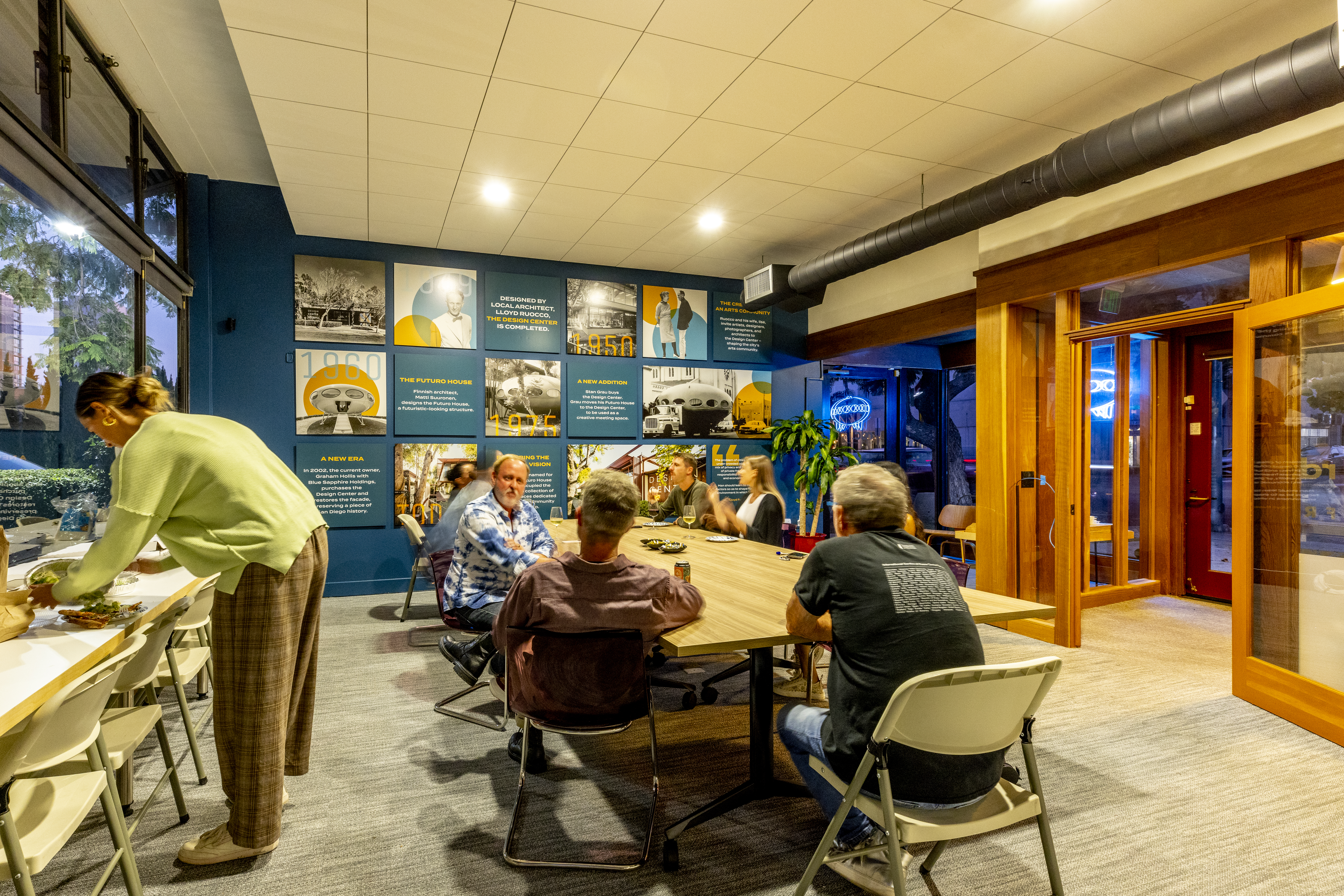 Futuro Space is a collection of gathering spaces intended to reinvigorate the spirit of the original intent of the Design Center, opening a collective of community collaboration rooms and event spaces for the community of San Diego and the surrounding area.