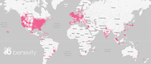 Giving Tuesday 2022 - Global heatmap of giving on Benevity's platform