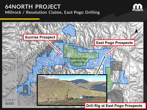 Figure 3. Reverse circulation drill rig in operation on the East Pogo block, 64North Gold Project, Goodpaster District, Alaska.