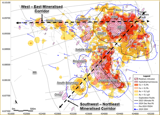 Plan view of Mount Milligan deposit showing major porphyry trends.